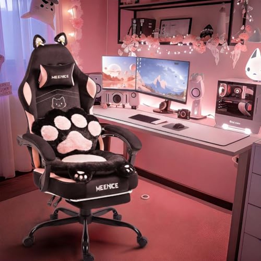 Gaming Chair Cushion - Kursi gaming berwarna merah muda dengan
