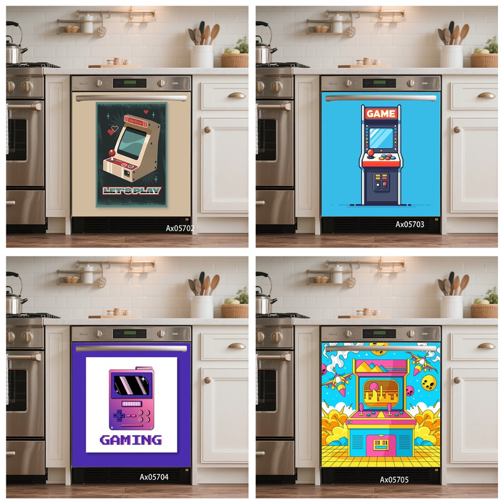 Gaming Console Cartoon - Stiker Pintu Mesin Cuci Piring Konsol